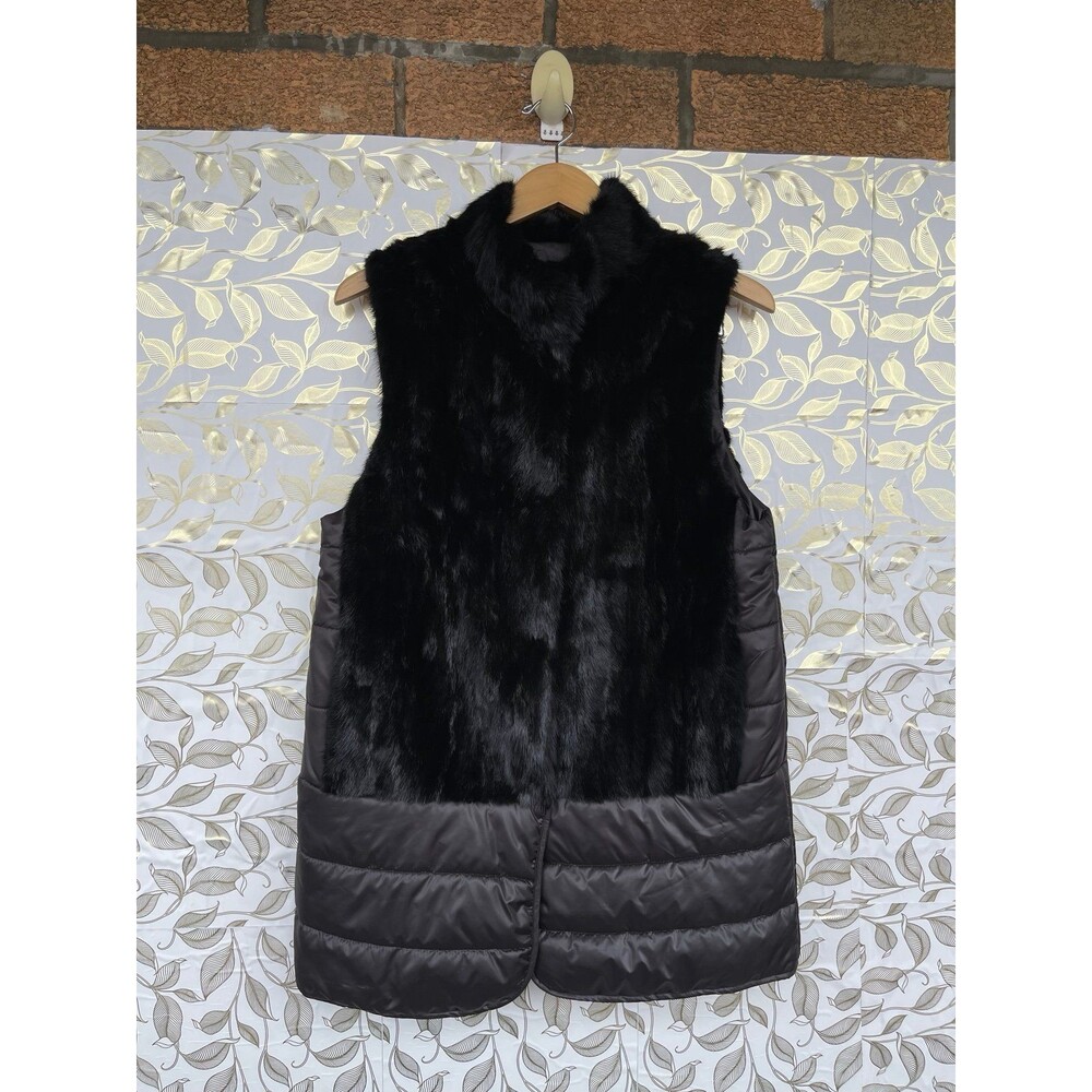 Linda Richards Luxury Real Fur Puffer Long Vest Black  M Gorpcore Glam